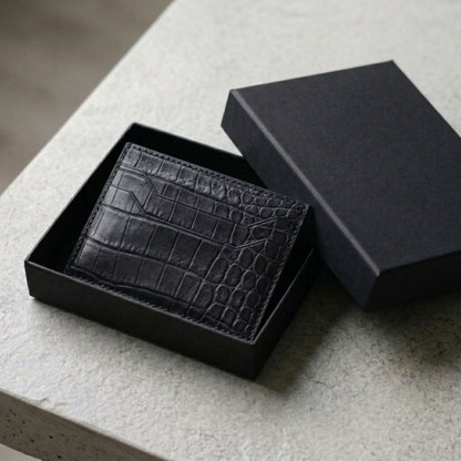 Alligator Card Holder Personalized | Black Alligator Leather Wallet | Custom Name Engraved Card Case | Luxury Gift