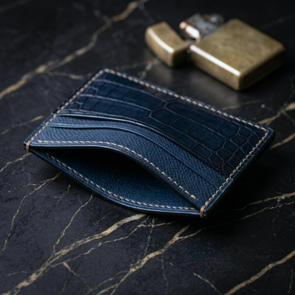 Navy Blue Alligator Cardholder, Epsom, Handmade, Men