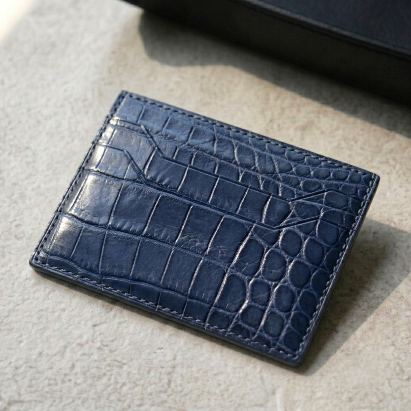 Alligator Card Holder Personalized | Navy Alligator Leather Wallet | Custom Name Engraved Card Case | Luxury Gift