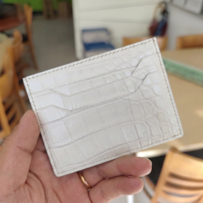 Full White Alligator Card Holder, Handstitched, Name Engraved