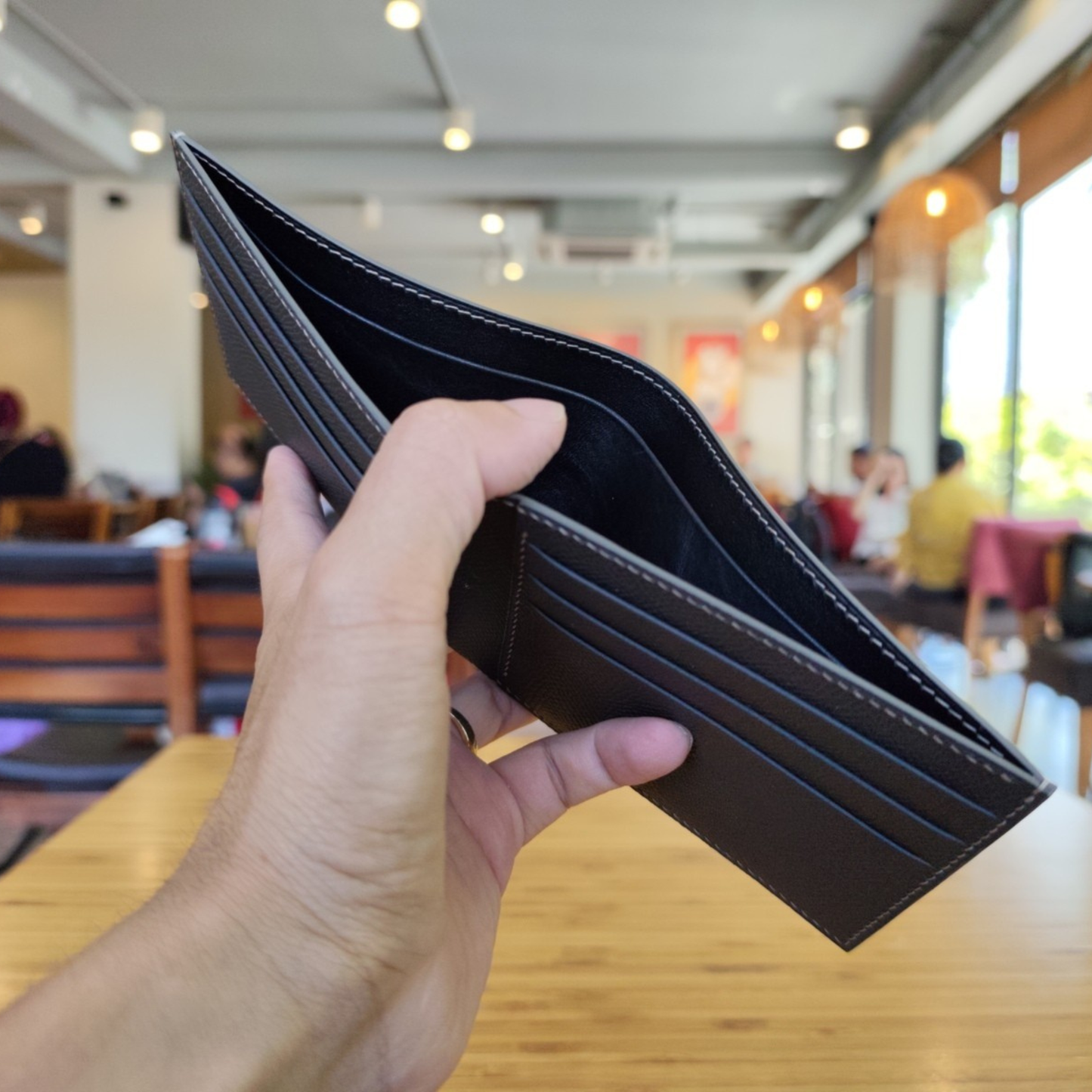 Black Bifold Wallet, Epsom Leather, Hand Stitched, Personalized