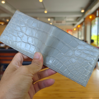 Light Gray Alligator Bifold Wallet, Hand Stitched, Personalized