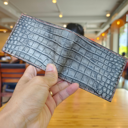 Gray Alligator Wallet, Hand Stitched, Personalized Bifold Wallet