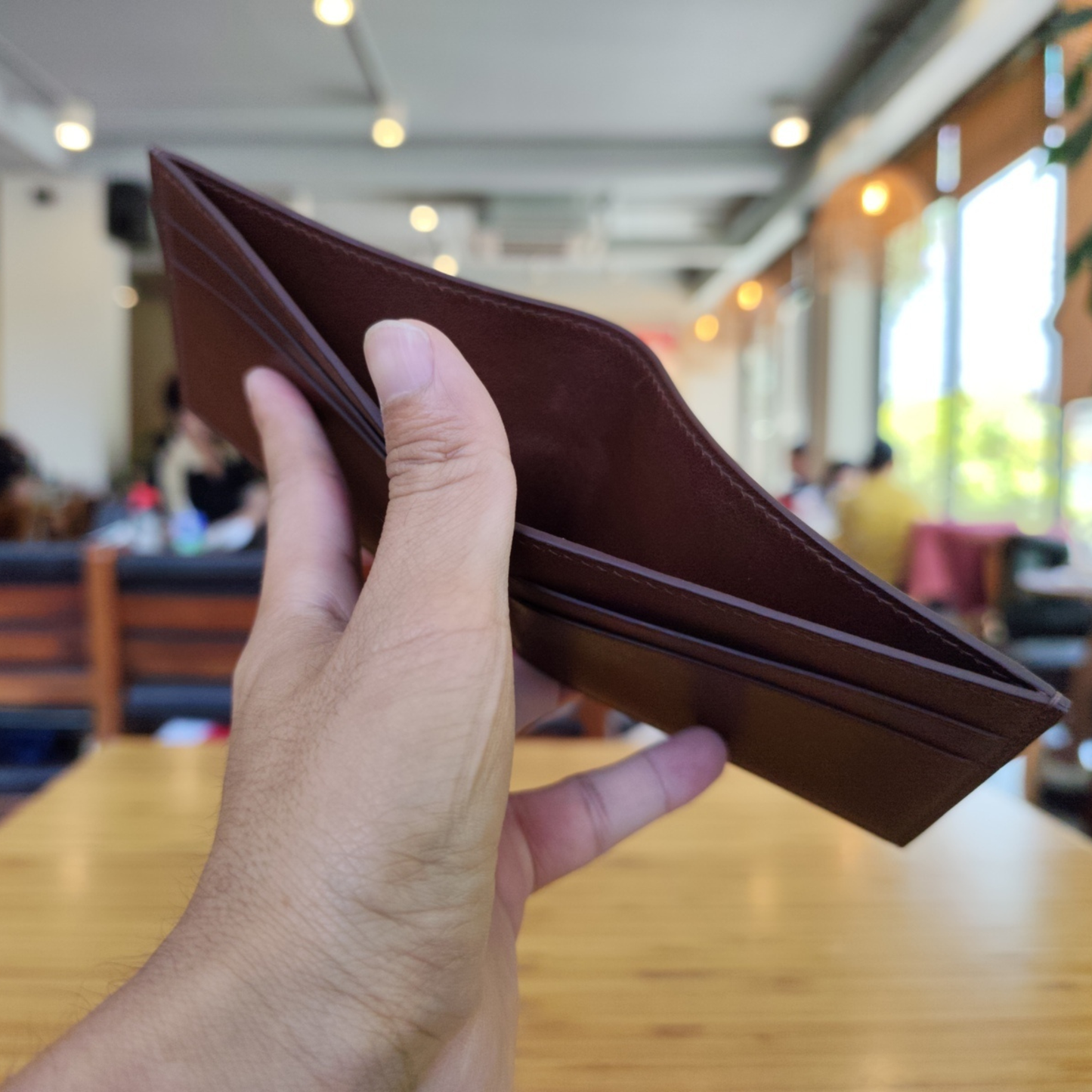 Burgundy Leather Bifold Wallet, Handmade, Saddle Stitched