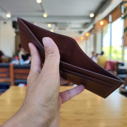 Burgundy Leather Bifold Wallet, Handmade, Saddle Stitched