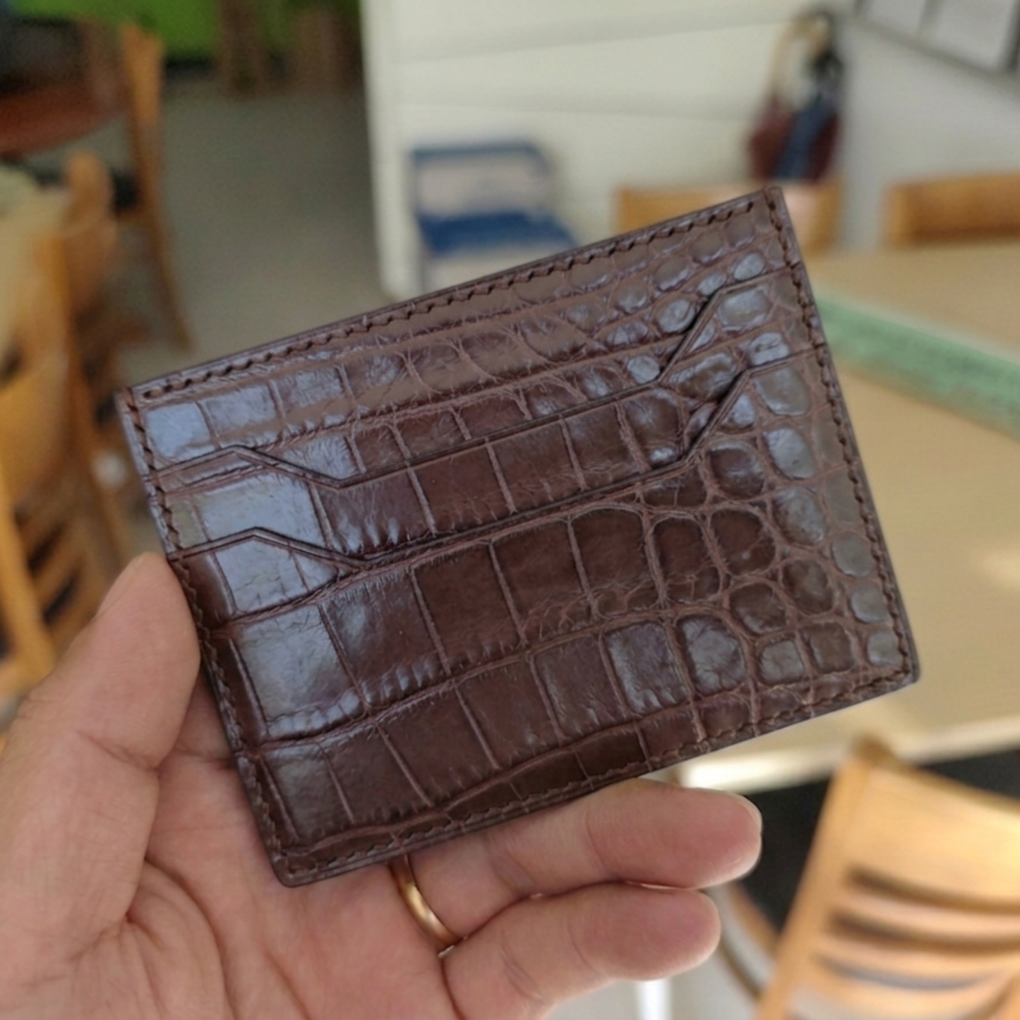 Alligator Card Holder Personalized | Brown Alligator Leather Wallet | Custom Name Engraved Card Case | Luxury Gift