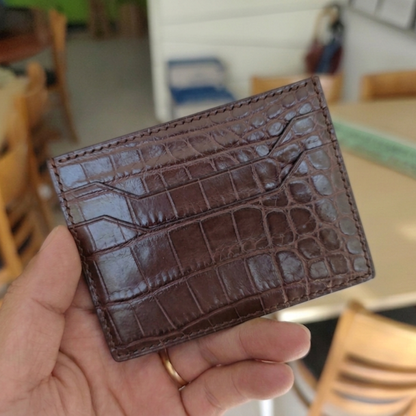 Alligator Card Holder Personalized | Brown Alligator Leather Wallet | Custom Name Engraved Card Case | Luxury Gift