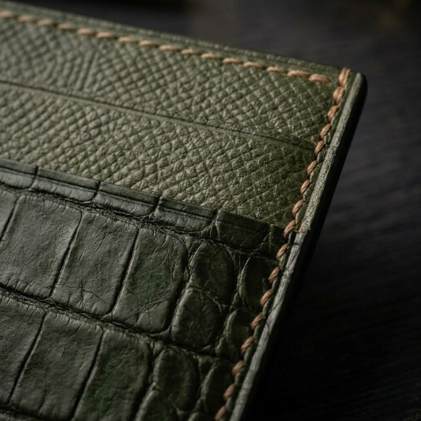 Green Alligator Cardholder, Epsom, Handmade, Men
