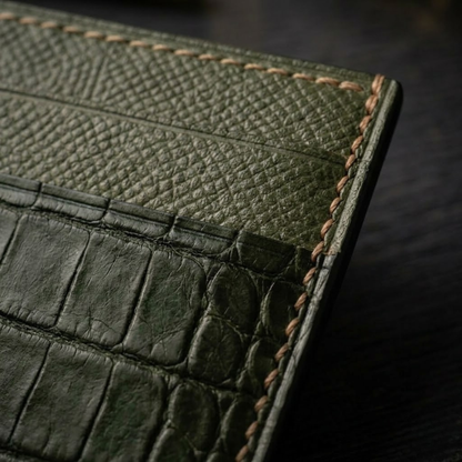 Green Alligator Cardholder, Epsom, Handmade, Men
