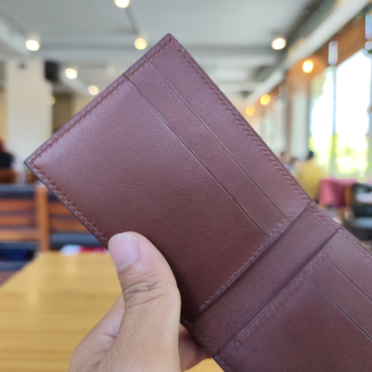 Burgundy Leather Bifold Wallet, Handmade, Saddle Stitched