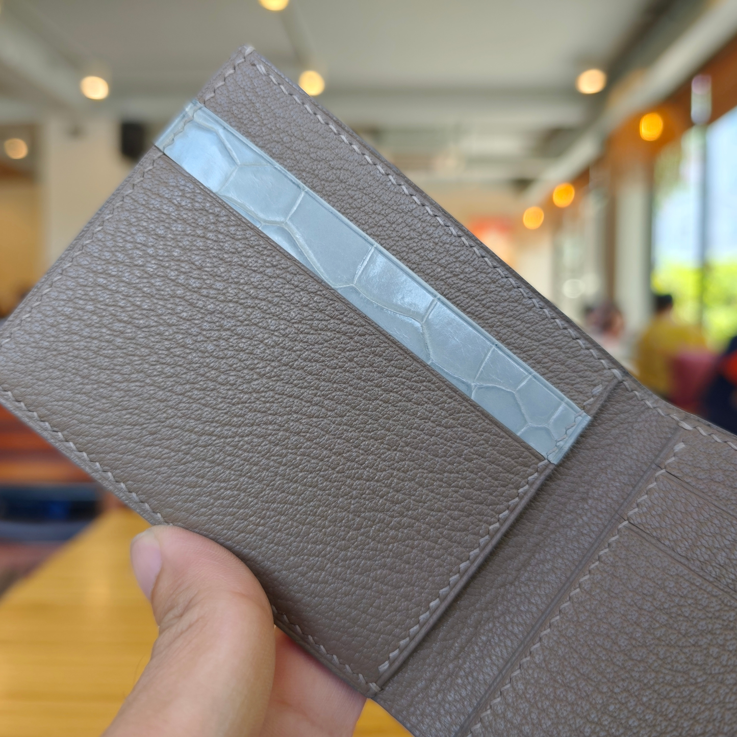 Light Gray Alligator Bifold Wallet, Hand Stitched, Personalized