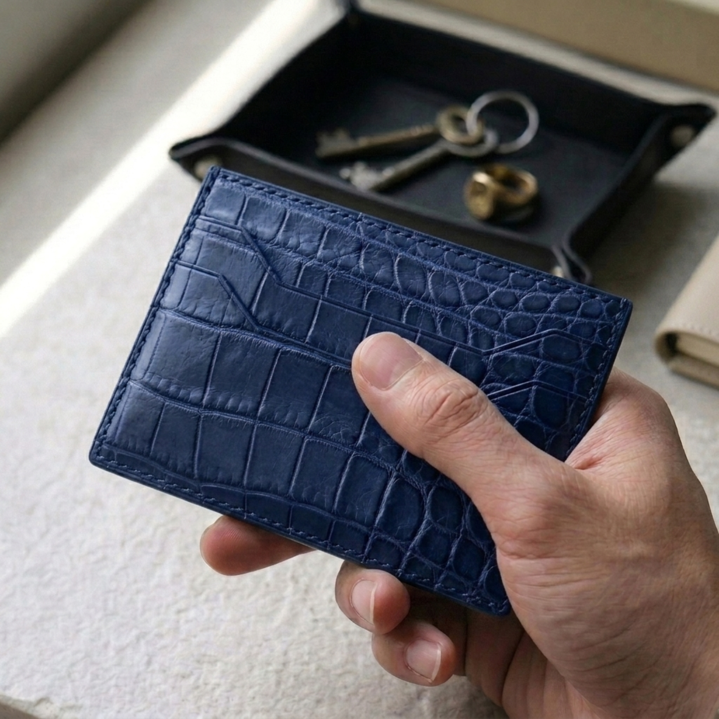 Alligator Card Holder Personalized | Navy Alligator Leather Wallet | Custom Name Engraved Card Case | Luxury Gift