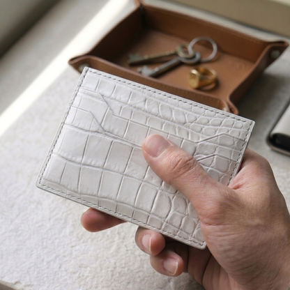 Full White Alligator Card Holder, Handstitched, Name Engraved