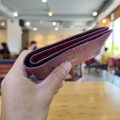 Stingray Bifold Wallet, Burgundy Stingray Leather Saddle Stitched, Name