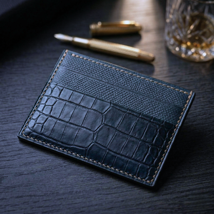 Navy Blue Alligator Cardholder, Epsom, Handmade, Men