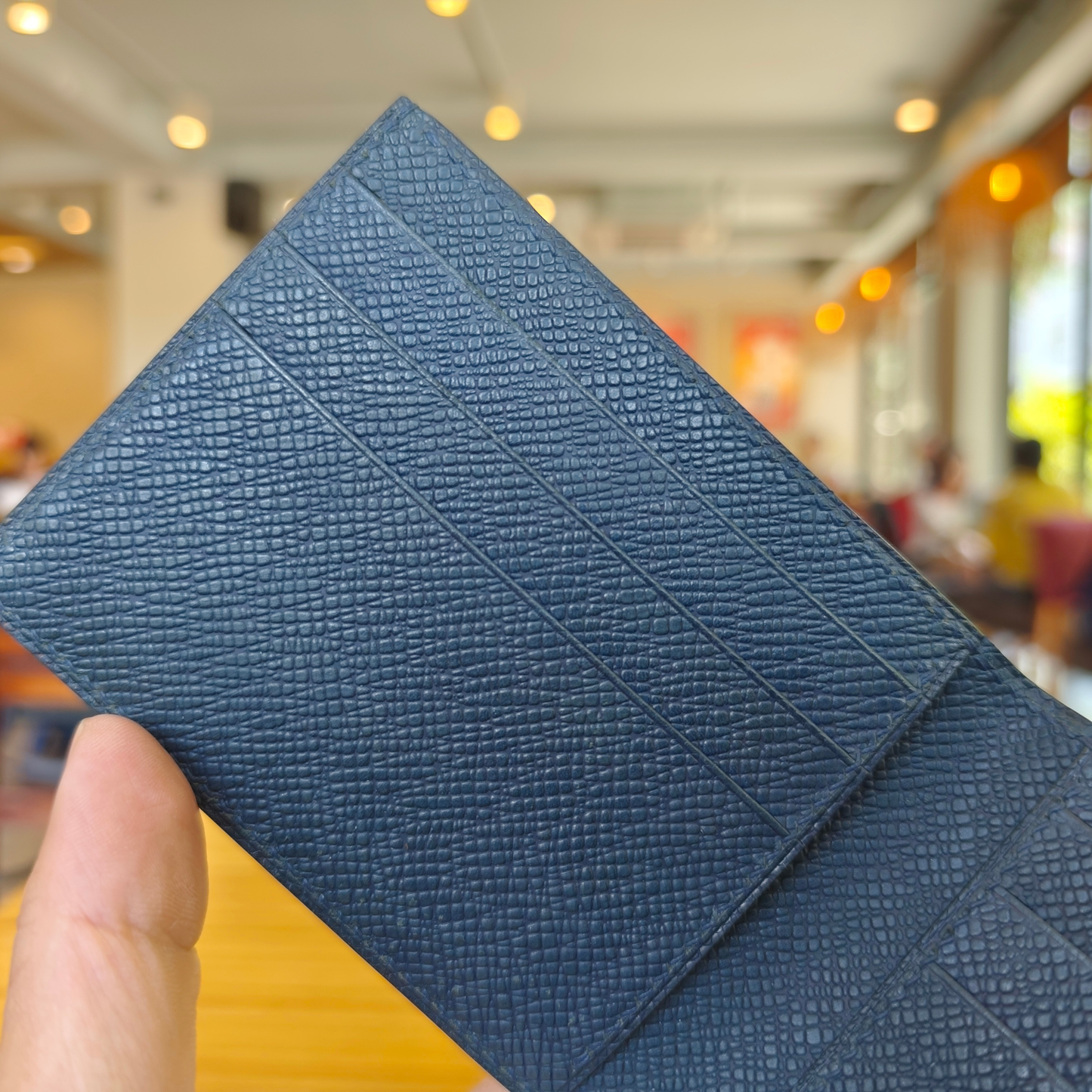 Light Navy Bifold Wallet, Alligator Handstitched, Custom Engraving