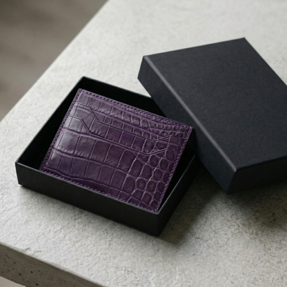Purple Alligator Business Card Holder, Handstitched, Name Engraved