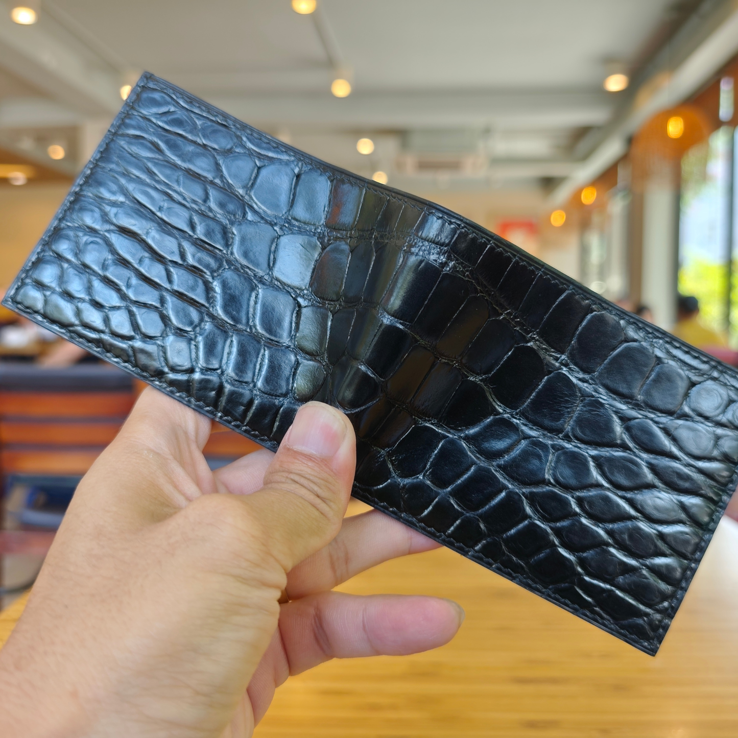 Black Bifold Wallet, Alligator Handcrafted, Custom Engraving