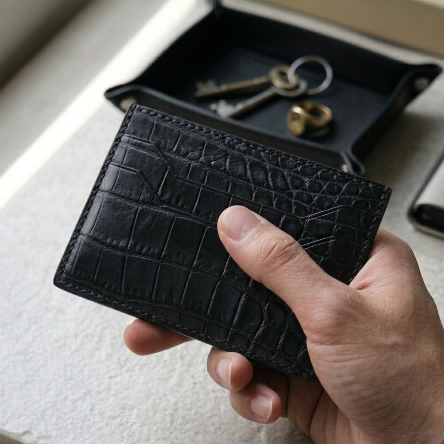 Alligator Card Holder Personalized | Black Alligator Leather Wallet | Custom Name Engraved Card Case | Luxury Gift