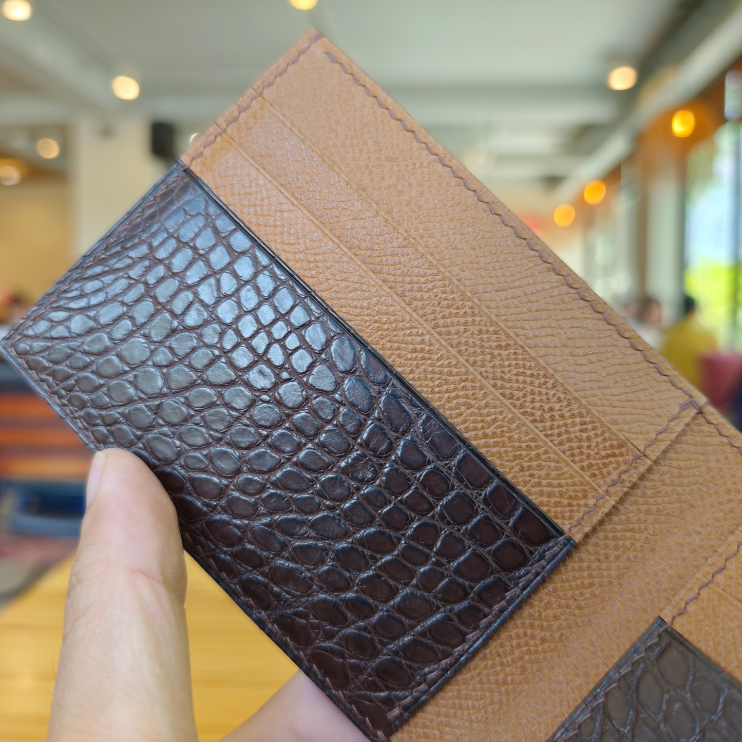 Alligator Leather Wallet for Men | Handmade Dark Brown Bifold Wallet | Personalized Luxury Gift | Saddle Stitched