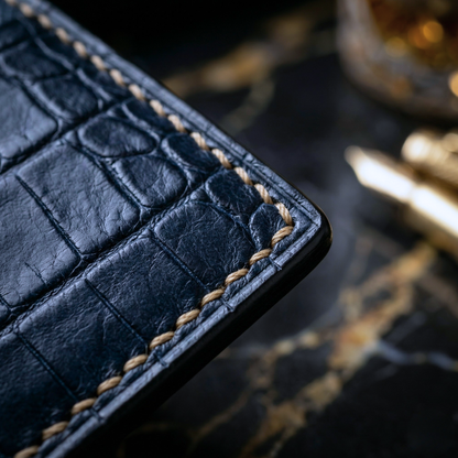 Navy Blue Alligator Cardholder, Epsom, Handmade, Men