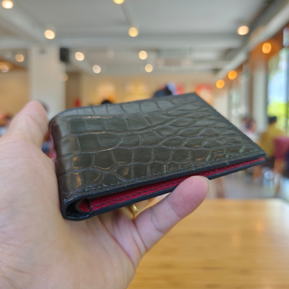 Black Bifold Wallet, Alligator Handcrafted, Custom Engraving