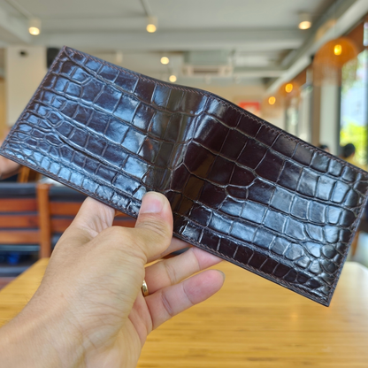 Alligator Leather Wallet for Men | Handmade Dark Brown Bifold Wallet | Personalized Luxury Gift | Saddle Stitched