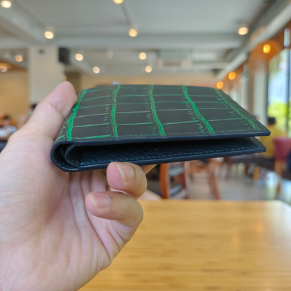 Leather Wallet, Alligator Hand Stitched, Personalized Bifold Wallet