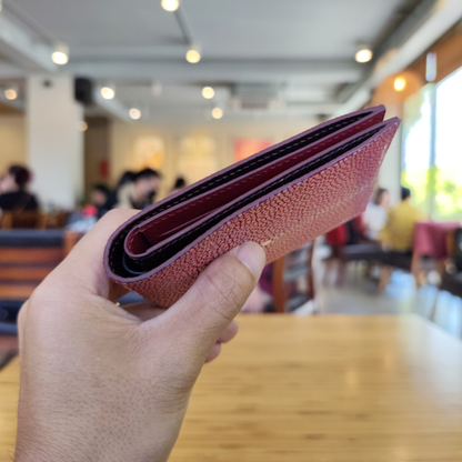 Red Stingray Bifold Wallet, Pearl Stingray Saddle Stitched, CustomName