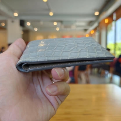 Light Gray Alligator Bifold Wallet, Hand Stitched, Personalized