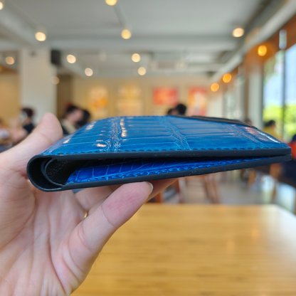 Electric Blue Wallet, Hand Stitched Alligator, Personalized