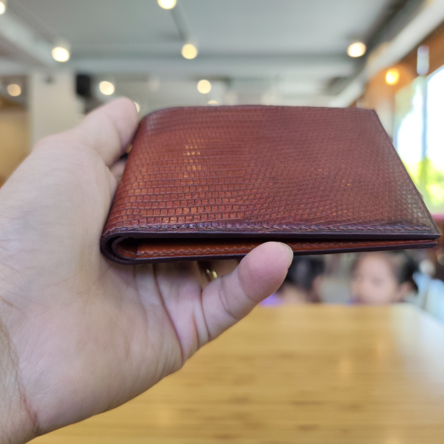 Brown Lizard Wallet, Hand Stitched, Personalized Bifold Wallet
