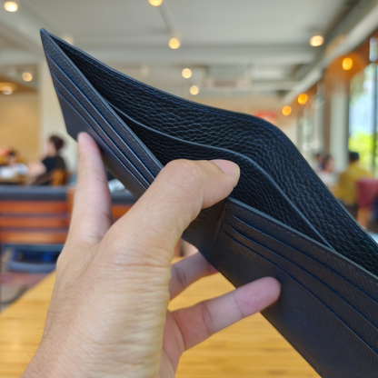 Light Navy Bifold Wallet, Alligator Handstitched, Custom Engraving