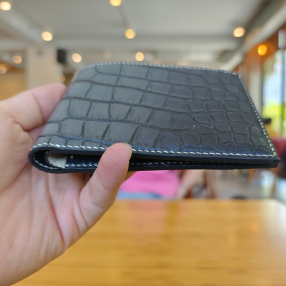 Dark Gray Alligator , Bifold Wallet, Hand Stitched, Personalized