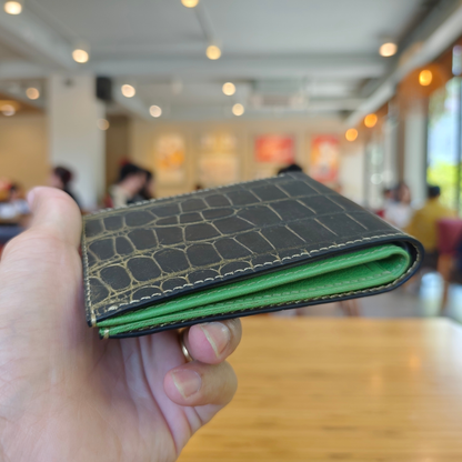 Leather Wallet, Gold Alligator, Hand Stitched, Personalized Wallet