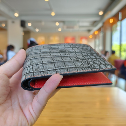 Gray Alligator Wallet, Hand Stitched, Personalized Bifold Wallet