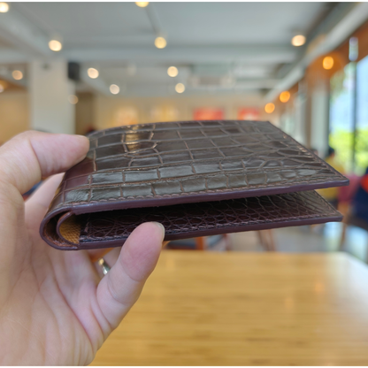 Alligator Leather Wallet for Men | Handmade Dark Brown Bifold Wallet | Personalized Luxury Gift | Saddle Stitched