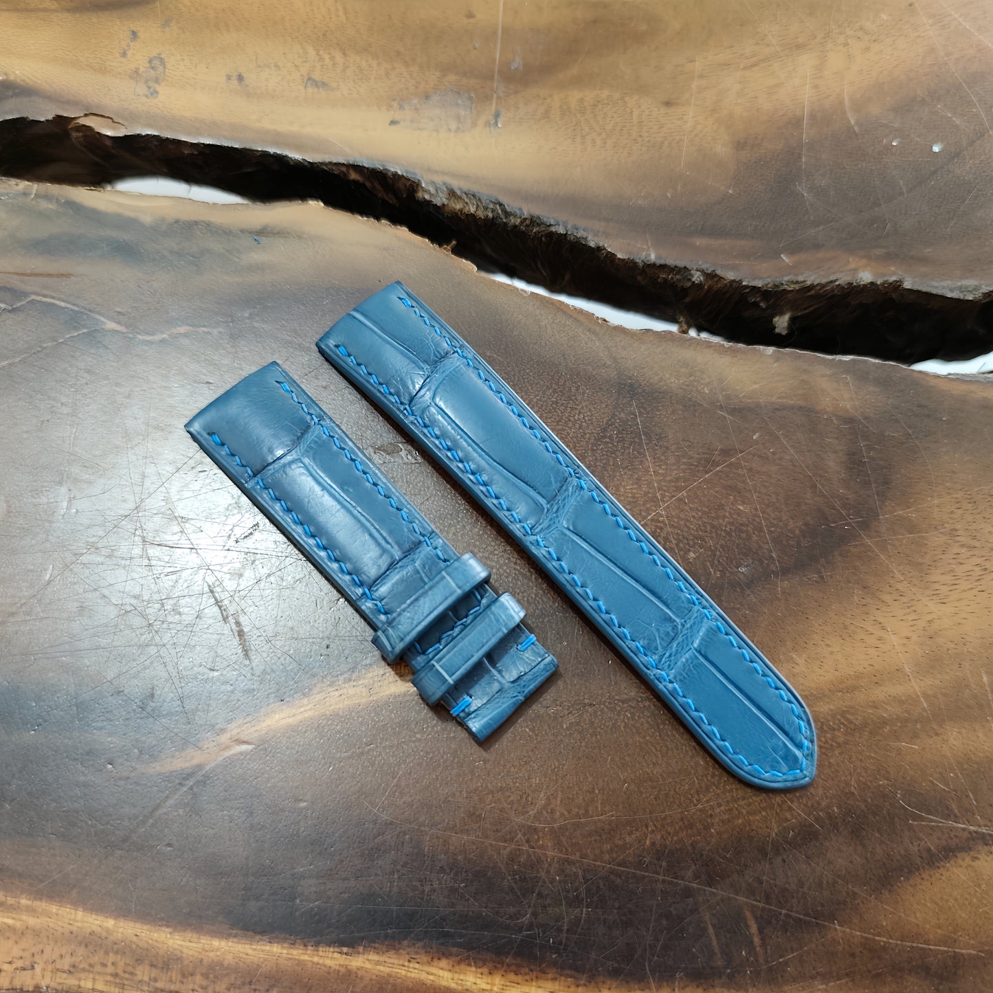 Alligator Watch Strap Handmade | Bespoke Teal Watch Band for Men | Leather Strap | Luxury Gift