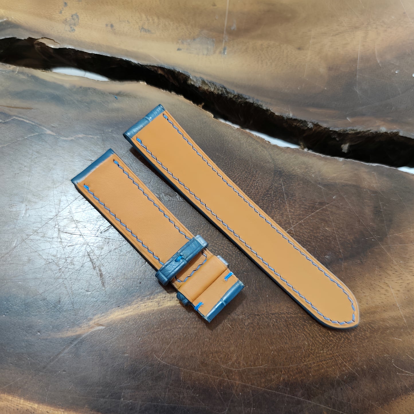 Alligator Watch Strap Handmade | Bespoke Teal Watch Band for Men | Leather Strap | Luxury Gift