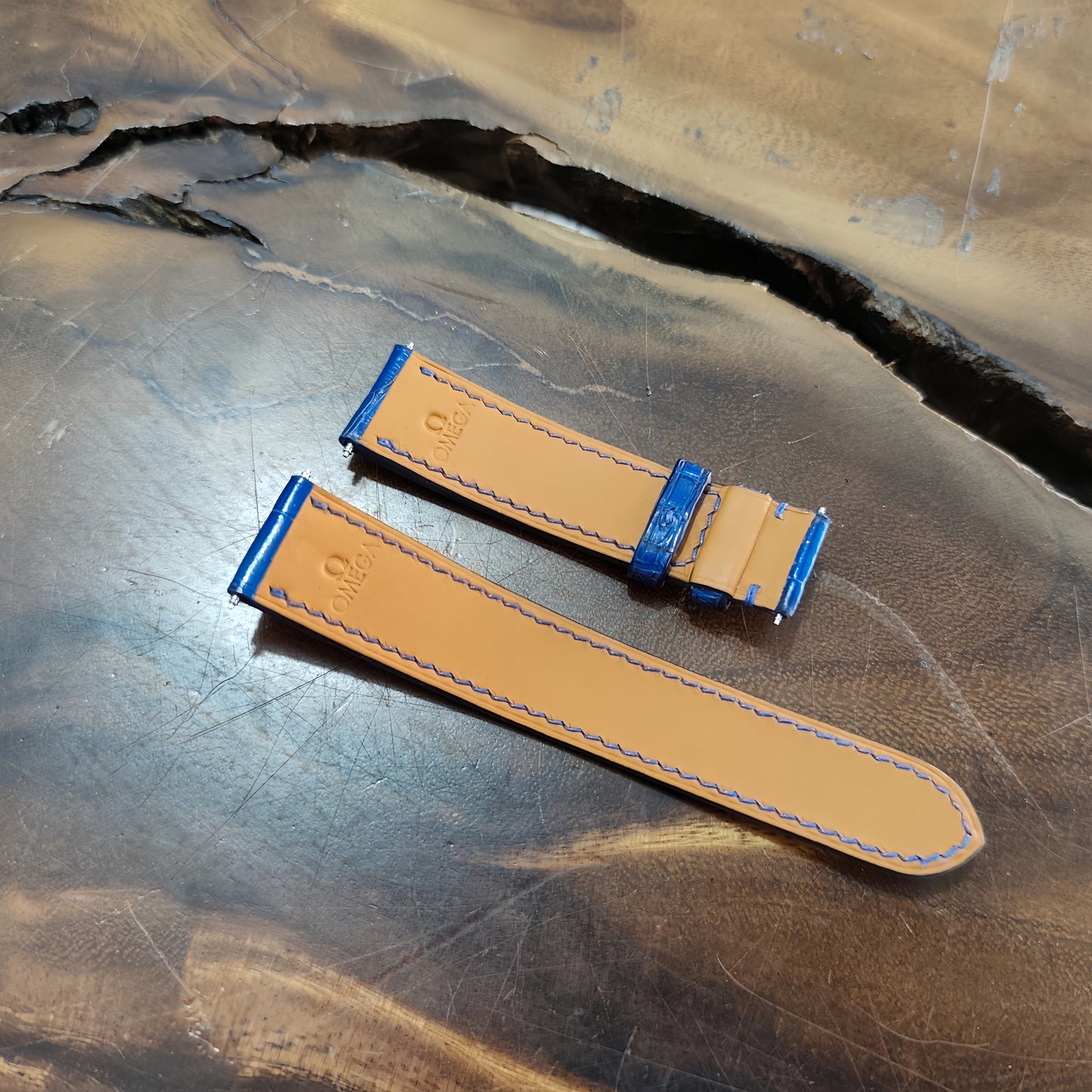 Alligator Watch Strap Handmade | Bespoke Navy Blue Watch Band for Men | Leather Strap | Luxury Gift
