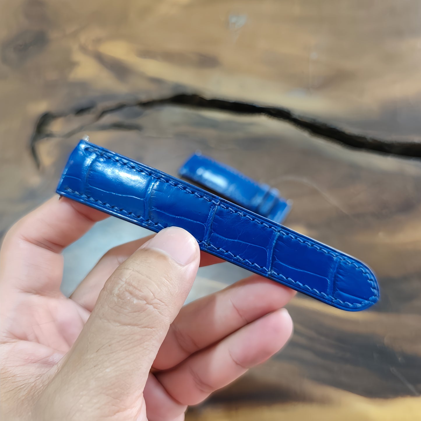 Alligator Watch Strap Handmade | Bespoke Navy Blue Watch Band for Men | Leather Strap | Luxury Gift
