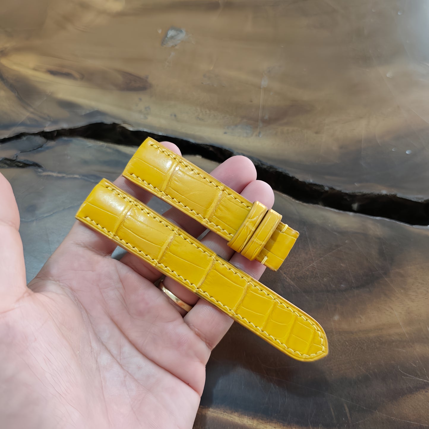 Alligator Watch Strap Handmade | Bespoke Yellow Watch Band for Men | Leather Strap | Luxury Gift