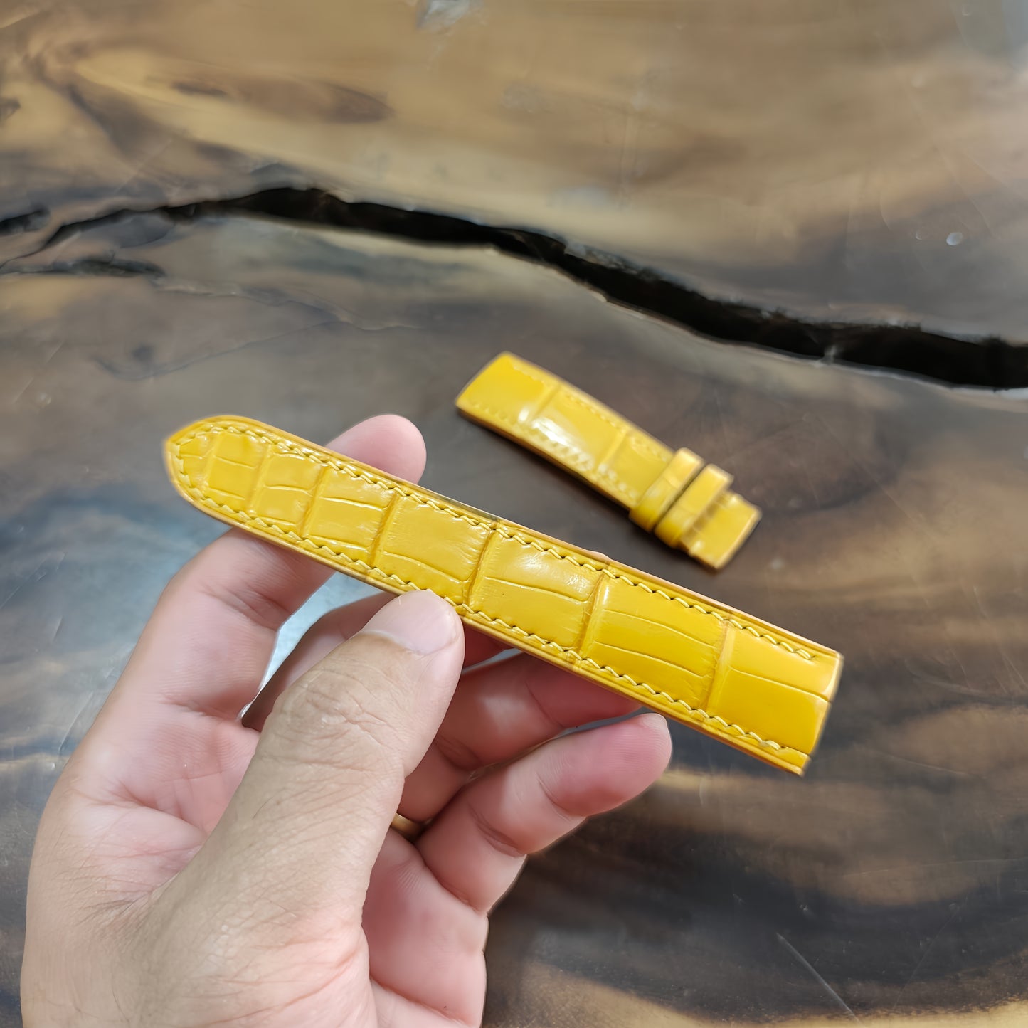 Alligator Watch Strap Handmade | Bespoke Yellow Watch Band for Men | Leather Strap | Luxury Gift