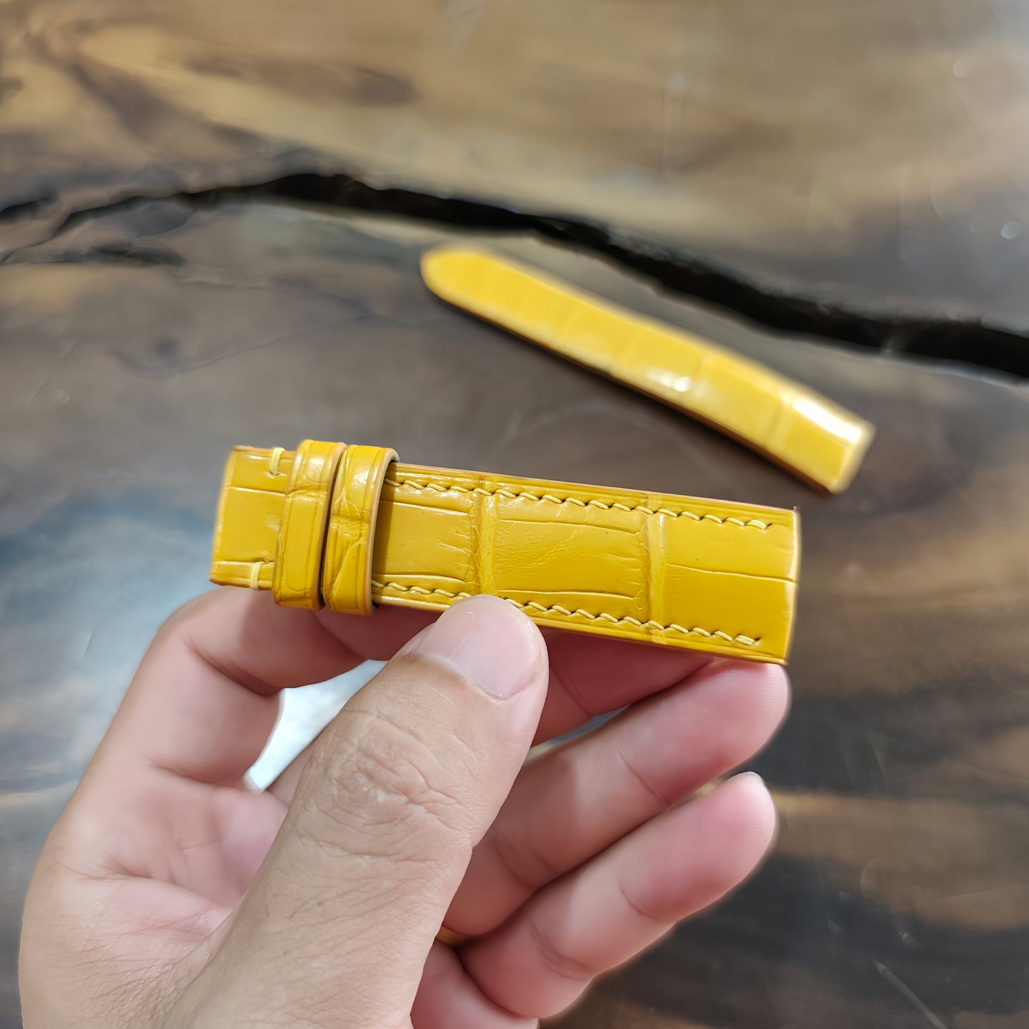 Alligator Watch Strap Handmade | Bespoke Yellow Watch Band for Men | Leather Strap | Luxury Gift