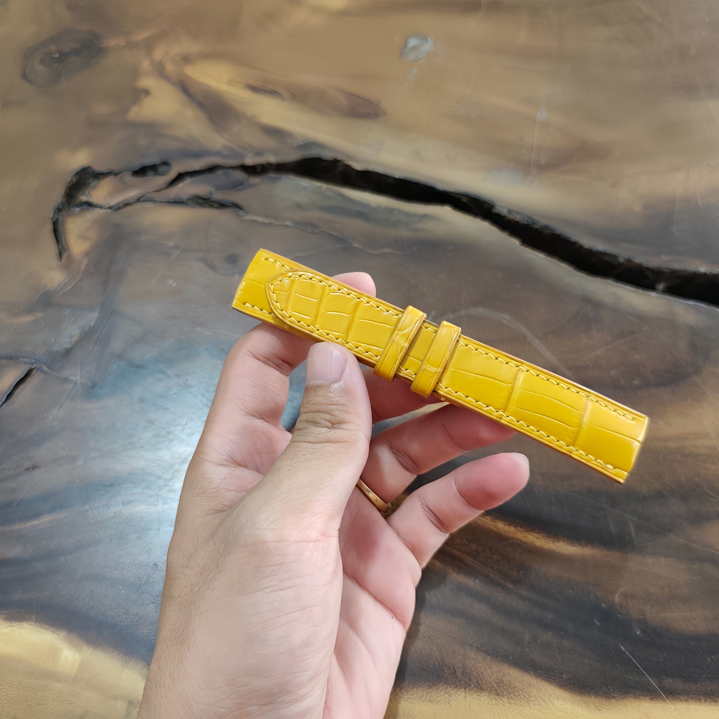 Alligator Watch Strap Handmade | Bespoke Yellow Watch Band for Men | Leather Strap | Luxury Gift