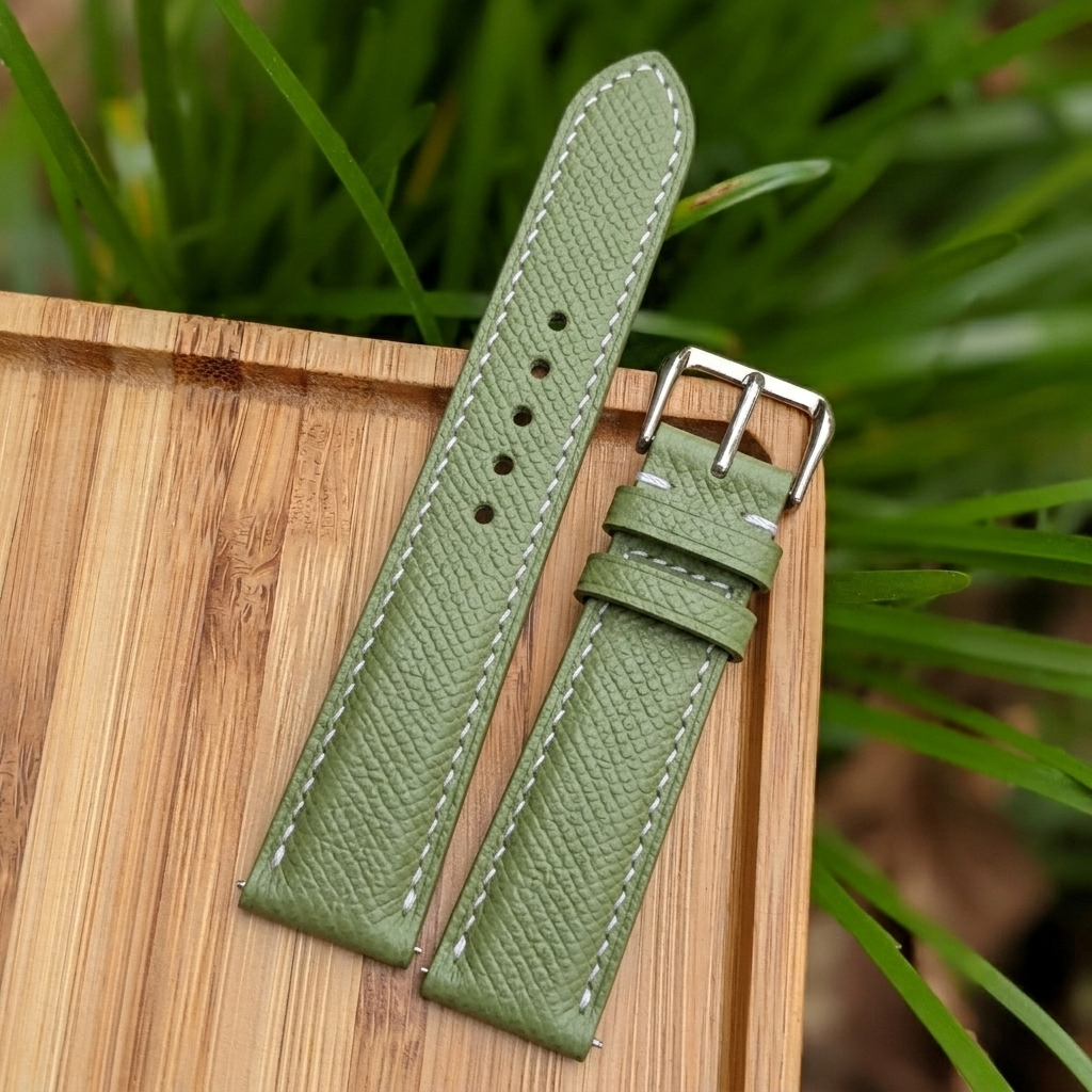 Epsom Watch Strap Handmade | Bespoke Green Avocado Watch Band for Men | Leather Strap | Luxury Gift