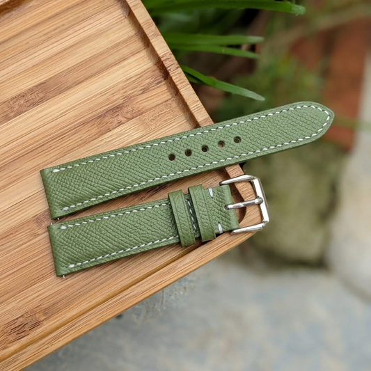 Epsom Watch Strap Handmade | Bespoke Green Avocado Watch Band for Men | Leather Strap | Luxury Gift
