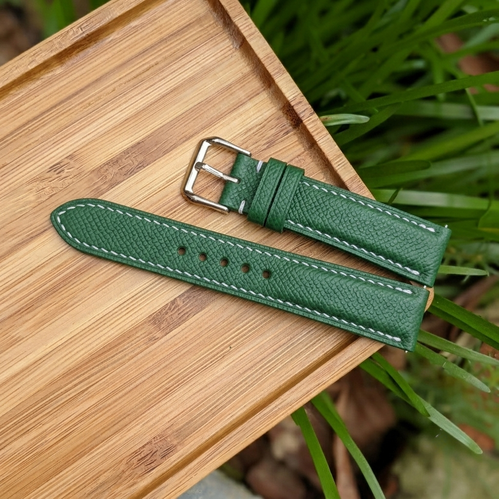 Epsom Watch Strap Handmade | Bespoke Green Bamboo Watch Band for Men | Leather Strap | Luxury Gift
