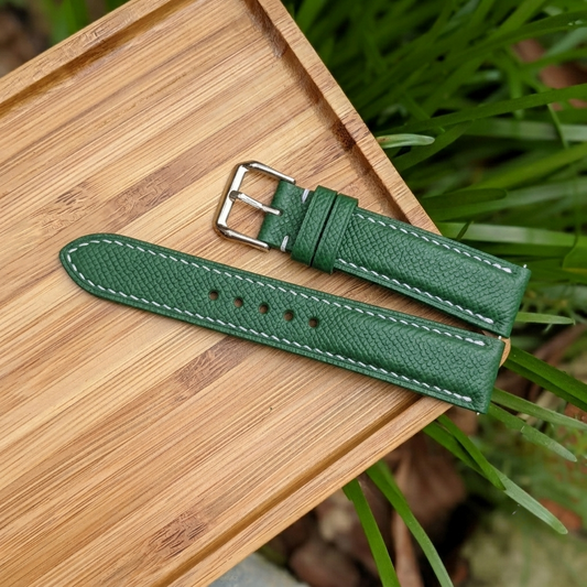 Epsom Watch Strap Handmade | Bespoke Green Bamboo Watch Band for Men | Leather Strap | Luxury Gift