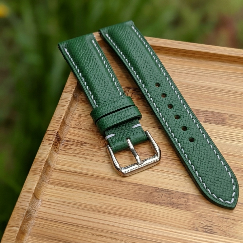 Epsom Watch Strap Handmade | Bespoke Green Bamboo Watch Band for Men | Leather Strap | Luxury Gift